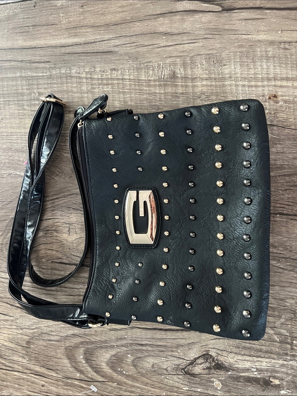 G by Gussaci Black Studded Crossbody Bag Y2K Moto Punk Purse